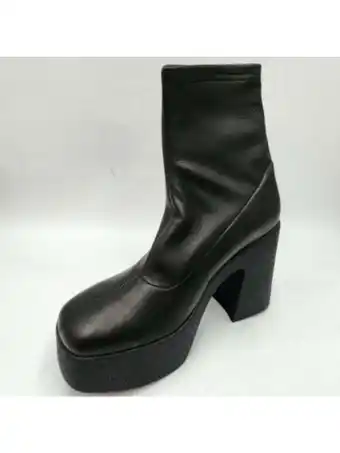 Walmart BROTHER VELLIES Womens Black 2 Platform Stretch Empire Square Toe Block Heel Leather Booties 9 offer