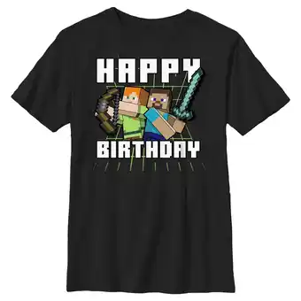 Walmart Boy's Minecraft Happy Birthday Steve and Alex Graphic Tee Black X Large offer