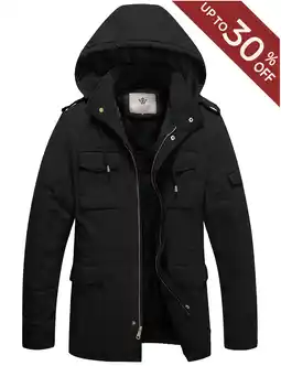 Walmart WenVen Men's Winter Coat Warm Puffer Jacket Hooded Winter Puffer Jacket Black L offer