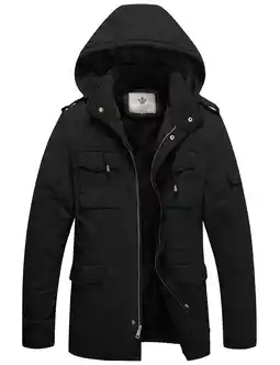 Walmart WenVen Men's Winter Coat Warm Puffer Jacket Hooded Winter Puffer Jacket Black L offer