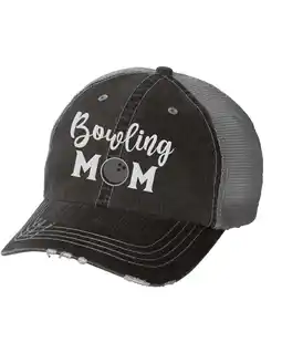 Walmart Women's Sports Mom Embroidered Ladies Fit Distressed Trucker Hat, Black, Bowling Mom offer