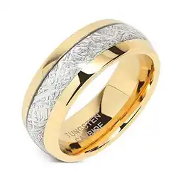 Walmart 8mm Mens Tungsten Carbide Ring Meteorite Inlay 14k Gold Plated Jewelry Wedding Band, Size 5-16 offer