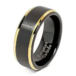 Walmart Black Tungsten Rings for Men Wedding Band Gold Step Edge Size 6-16 (Tungsten, 9.5) offer