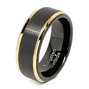 Walmart Black Tungsten Rings for Men Wedding Band Gold Step Edge Size 6-16 (Tungsten, 9.5) offer