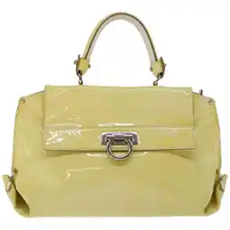 Walmart Pre-Owned Salvatore Ferragamo Yellow Patent Leather Handbag offer