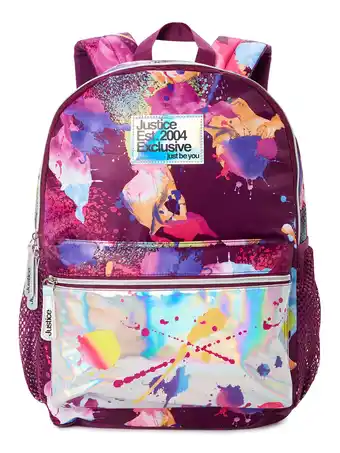 Walmart Justice Girls 17 Laptop Backpack Iridescent Purple Multi-Color Splatter offer