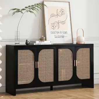 Walmart Rattan Buffet Sideboard, Kitchen Console Table with Doors, Rattan Credenza, Accent Cabinet offer