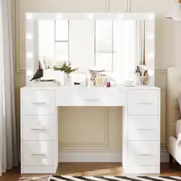 Walmart LED Bulbs Mirror Drawers Dressing Table Set White offer