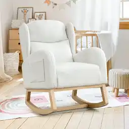 Walmart Muumblus Wingback Glider Rocking Chair for Baby Nursery, Wood Legs, Ivory Teddy offer