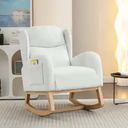 Walmart Muumblus Wingback Glider Rocking Chair for Baby Nursery, Wood Legs, Ivory Teddy offer