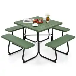 Walmart Topbuy Waterproof Metal, HDPE Picnic Table with 4 Benches & Umbrella Hole, Green offer