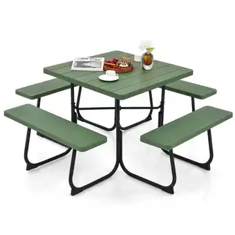 Walmart Topbuy Waterproof Metal, HDPE Picnic Table with 4 Benches & Umbrella Hole, Green offer