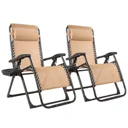 Walmart 2PC Zero Gravity Chair Oversize Lounge Patio Heavy Duty Folding Recliner Beige offer