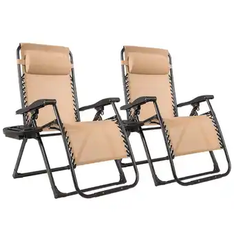 Walmart 2PC Zero Gravity Chair Oversize Lounge Patio Heavy Duty Folding Recliner Beige offer