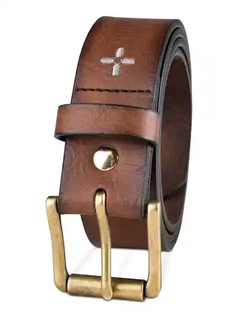 Walmart SUN STONE Mens Brown Adjustable Logo Faux Leather Casual Belt M 34-36 offer