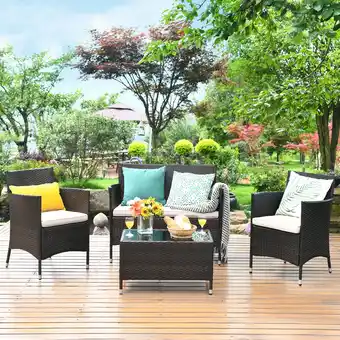 Walmart Costway 4PCS Rattan Patio Furniture Set Cushioned Sofa Chair Coffee Table Garden offer