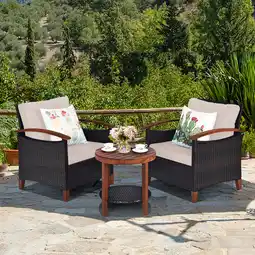 Walmart Gymax 3PCS Patio Wicker Rattan Conversation Set Outdoor Furniture Set w/ Beige Cushion offer