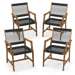 Walmart Gymax Patio 4PCS Acacia Wood Dining Chairs All-Weather Rope Woven Armchairs Outdoor offer