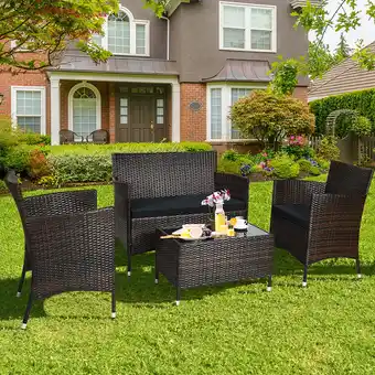 Walmart Costway 4PCS Rattan Patio Furniture Set Cushioned Sofa Chair Coffee Table Black offer