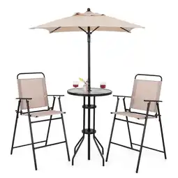 Walmart Costway 4PCS Patio Bistro Set Folding Counter Height Chairs Round Bar Table& Umbrella offer