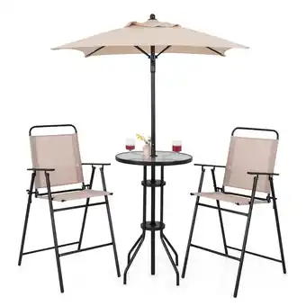 Walmart Costway 4PCS Patio Bistro Set Folding Counter Height Chairs Round Bar Table& Umbrella offer