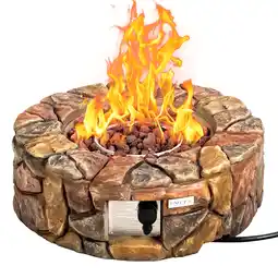 Walmart Costway 28'' Propane Gas Fire Pit Outdoor 40,000 BTU Stone Finish Lava Rocks Cover Brown offer