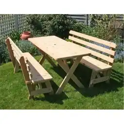 Walmart Cedar 27 in. Wide 8 ft. Cross Legged Picnic Table with -4- 4 ft. Backed Benches offer