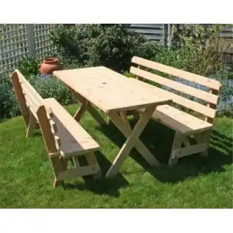 Walmart Creekvine Designs Cedar 27 in. Wide 10 ft. Cross Legged Picnic Table with 4 5 ft. Backed Benches offer