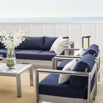 Walmart Modway Shore 7-Piece Fabric/Aluminum Patio Sectional Sofa Set in Navy/Silver offer