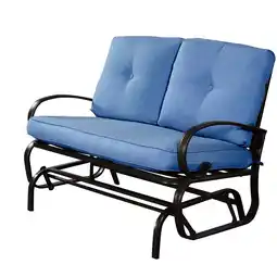 Walmart Costway Glider Outdoor Patio Rocking Bench Loveseat Cushioned Seat Steel Frame Blue offer