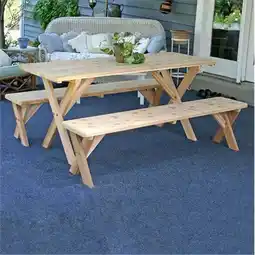 Walmart 27 in. x 8 ft. Red Cedar Backyard Bash Cross Legged Picnic Table with Detached Benches offer