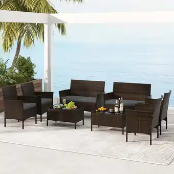 Walmart Gymax 8 Piece Patio Rattan Conversation Set Outdoor Wicker Furniture Set w/ Chair & Loveseat offer