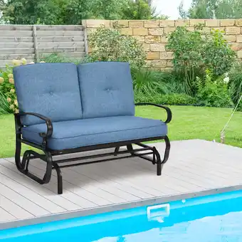 Walmart Costway 47.5 in. W 2-Person Brozen Frame Metal Outdoor Glider with Blue Cushion offer