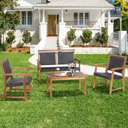 Walmart Costway 4 PCS Patio Rattan Furniture Set Acacia Wood Frame Sofa Loveseat Garden offer