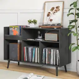 Walmart Record Player Stand with Power Outlets, Vinyl Record Storage Table, Turntable Table offer