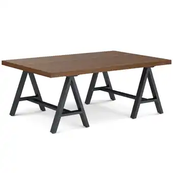 Walmart Simpli Home Sawhorse Industrial 48 inch Wide SOLID WALNUT WOOD and Metal Coffee Table offer