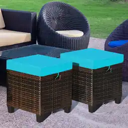 Walmart Costway 2PCS Patio Rattan Ottoman Cushioned Seat w/ Foot Rest Turquoise offer