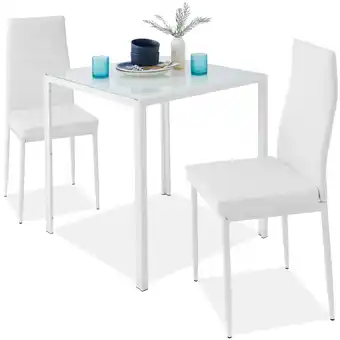 Walmart Best Choice Products 3-Piece Kitchen Dining Table Set w/ Glass Tabletop, 2 PU Leather Chairs - White offer