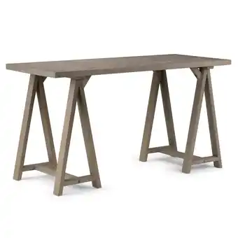 Walmart Simpli Home Sawhorse Solid Wood Modern Industrial 56 Writing Desk in Distressed Gray offer