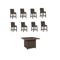 Walmart Home Square Set of 9 Patio Fire Pit Pub Table and Wicker Bar Stools in Brown offer