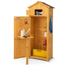 Walmart Costway Outdoor Lockable Wooden Storage Shed with Shelves, 71x29.5x20, Natural offer