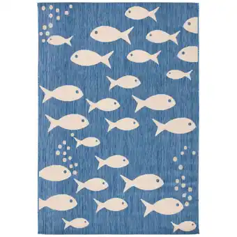 Walmart SAFAVIEH Courtyard Trena Fish Print Indoor/Outdoor Area Rug, 4' x 5'7, Blue/Beige offer