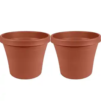 Walmart Luxcidy Large Round Plastic Hanging Planter, Clay Color, with Drainage Holes (2 pcs) offer