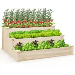 Walmart Costway 3-Tier Wooden Raised Garden Bed with Open-Ended Base Growing Planter for Backyard offer