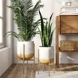 Walmart Aspire Paloma Modern Planters, White & Gold - Set of 2 offer