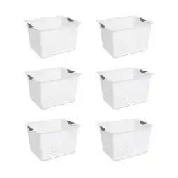 Walmart Sterilite Large Plastic Deep Ultra Storage Basket Tote, White (6 Pack) offer