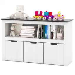 Walmart Costway Kids Toy Storage Organizer Wooden Bookshelf with 3 Drawers Hidden Wheel Blackboard offer