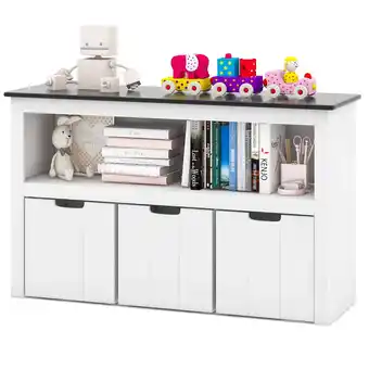 Walmart Costway Kids Toy Storage Organizer Wooden Bookshelf with 3 Drawers Hidden Wheel Blackboard offer