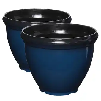 Walmart Southern Patio Heritage Outdoor Glossy Resin Planter, Monaco Blue (2 Pack) offer