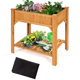 Walmart Costway 8 Grids Raised Garden Bed Elevated Planter Box Kit Wood w/Liner & Shelf offer